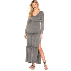 Chaser Heirloom V-Neck Ruffle Dress in Flax Cloud Wash XS New
